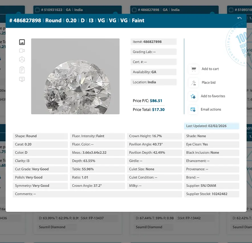 diamond data available via IDEX Feeds diamond data available via IDEX Feeds